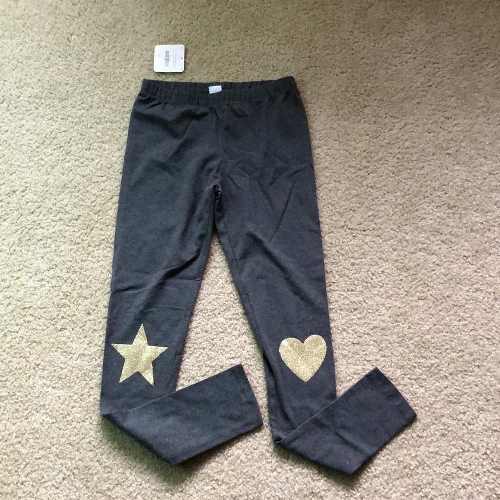⭐️❤️ NWT Gymboree gray leggings with gold star and gold heart knees size 14